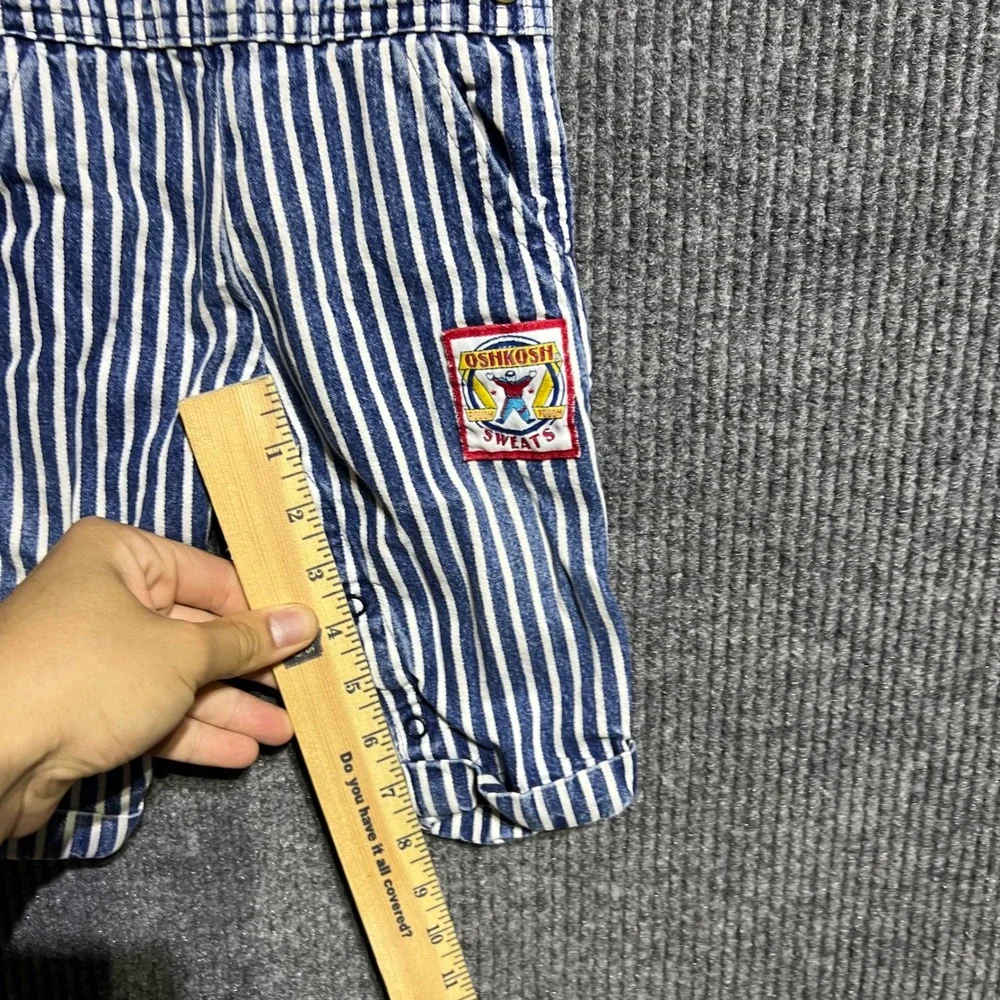 Vintage OshKosh Bgosh Overalls Kids 6/9 MO Blue Hickory Stripe Denim USA Made